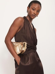 Mint Velvet Brown Satin Wrap Blouses - Image 2 of 8