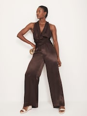 Mint Velvet Brown Satin Wrap Blouses - Image 3 of 8