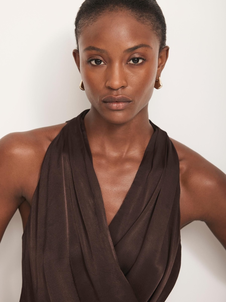 Mint Velvet Brown Satin Wrap Blouses - Image 4 of 8