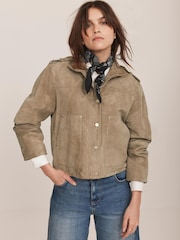 Mint Velvet Natural Suede Funnel Neck Jacket - Image 1 of 8