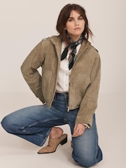 Mint Velvet Natural Suede Funnel Neck Jacket - Image 6 of 8