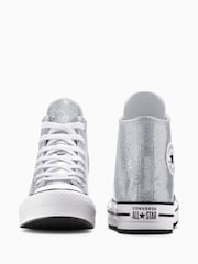 Converse Silver Chuck Taylor Teen Lift Disco Glitter High Trainers - Image 4 of 8