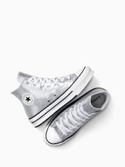 Converse Silver Chuck Taylor Teen Lift Disco Glitter High Trainers - Image 6 of 8