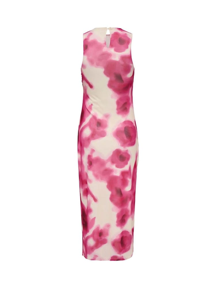 ONLY Floral Mesh Ruched Midi Dress - Image 2 of 2
