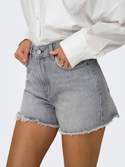 ONLY Grey High Waist Denim Shorts - Image 1 of 7