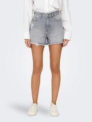 ONLY Grey High Waist Denim Shorts - Image 3 of 7