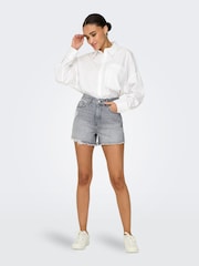 ONLY Grey High Waist Denim Shorts - Image 4 of 7