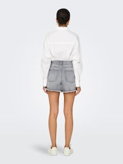 ONLY Grey High Waist Denim Shorts - Image 5 of 7