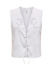 ONLY White Tie Front Broiderie Waistcoat - Image 5 of 7