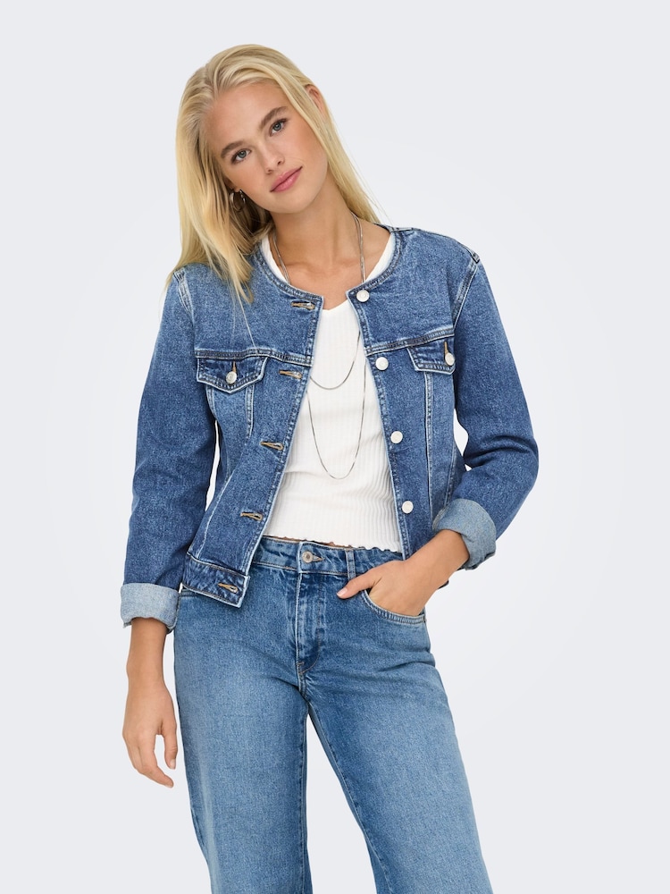 ONLY Round Collar Denim Jacket - Imagen 1 de 8 ONLY Round Collar Denim Jacket - Imagen 1 de 8