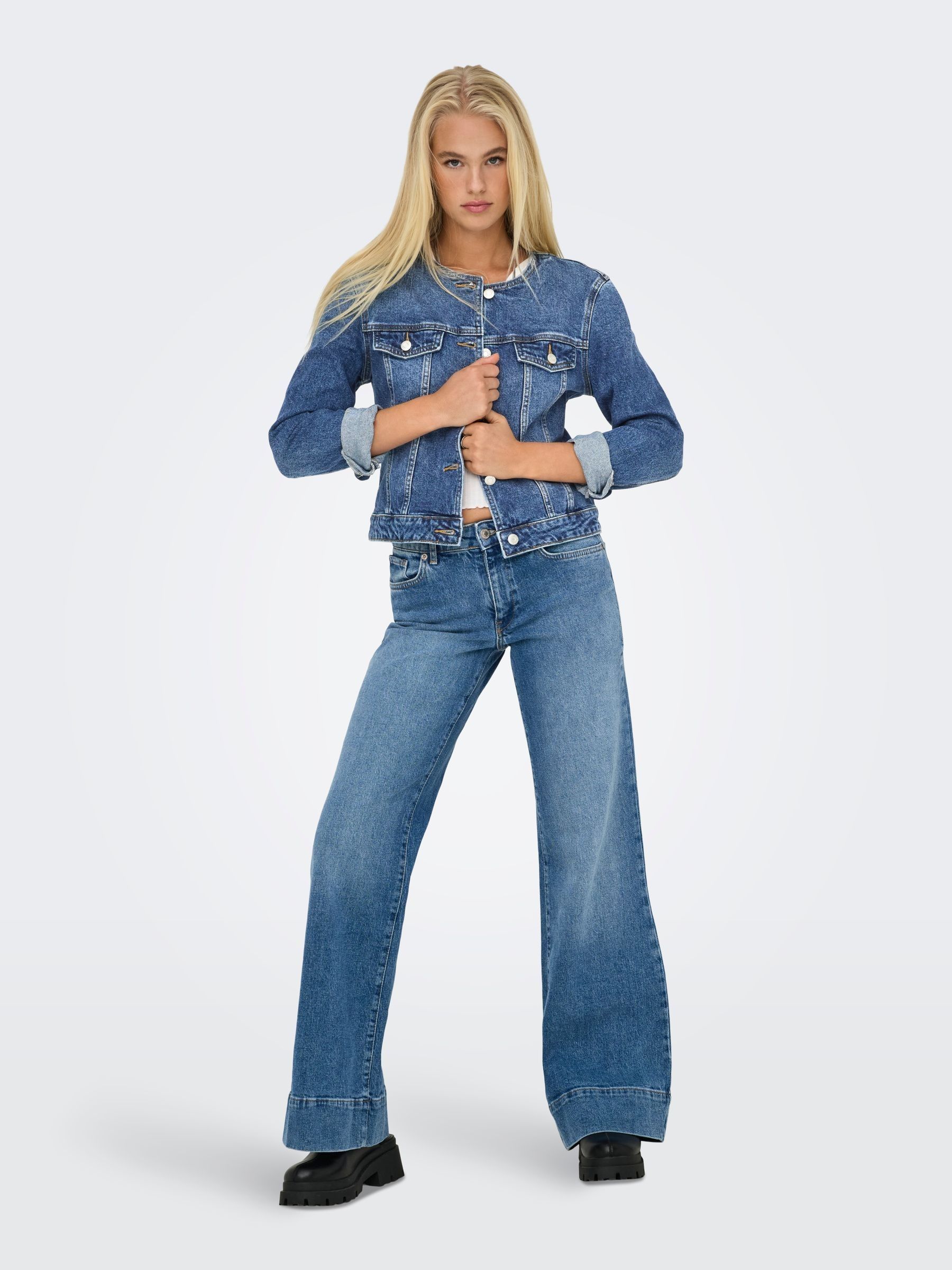 Buy ONLY Blue Round Collar Denim Jacket from Next USA