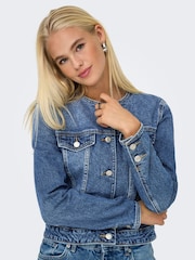 ONLY Blue Round Collar Denim Jacket - Image 5 of 8
