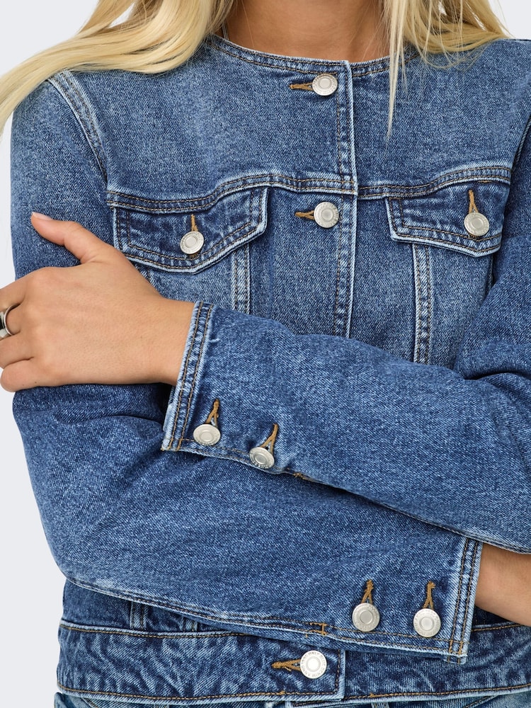 ONLY Blue Round Collar Denim Jacket - Image 6 of 6