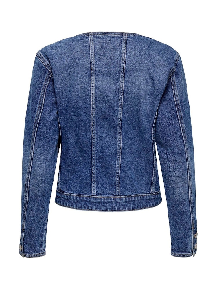 ONLY Blue Round Collar Denim Jacket - Image 8 of 8