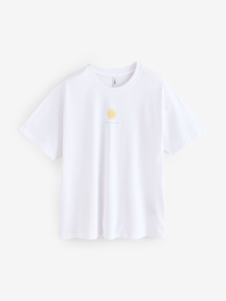 ONLY White Lemon Print Cotton T-Shirt - Image 3 of 4