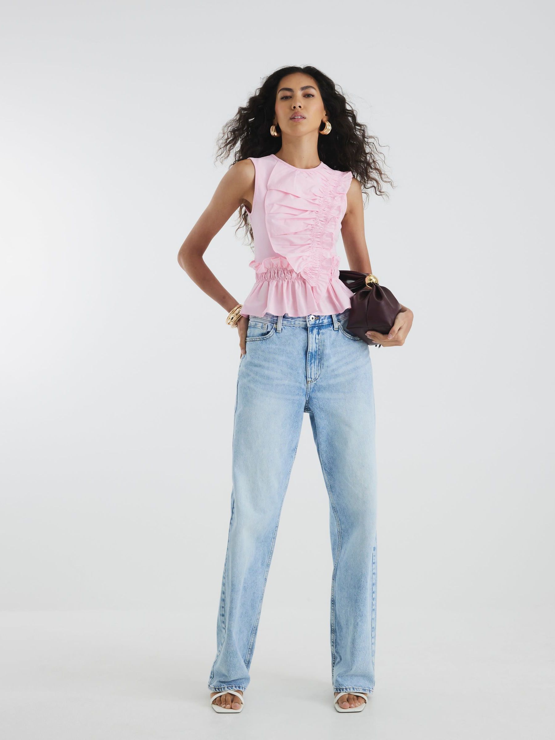 Buy River Island Pink Poplin Mix Frill Top from the Next UK online