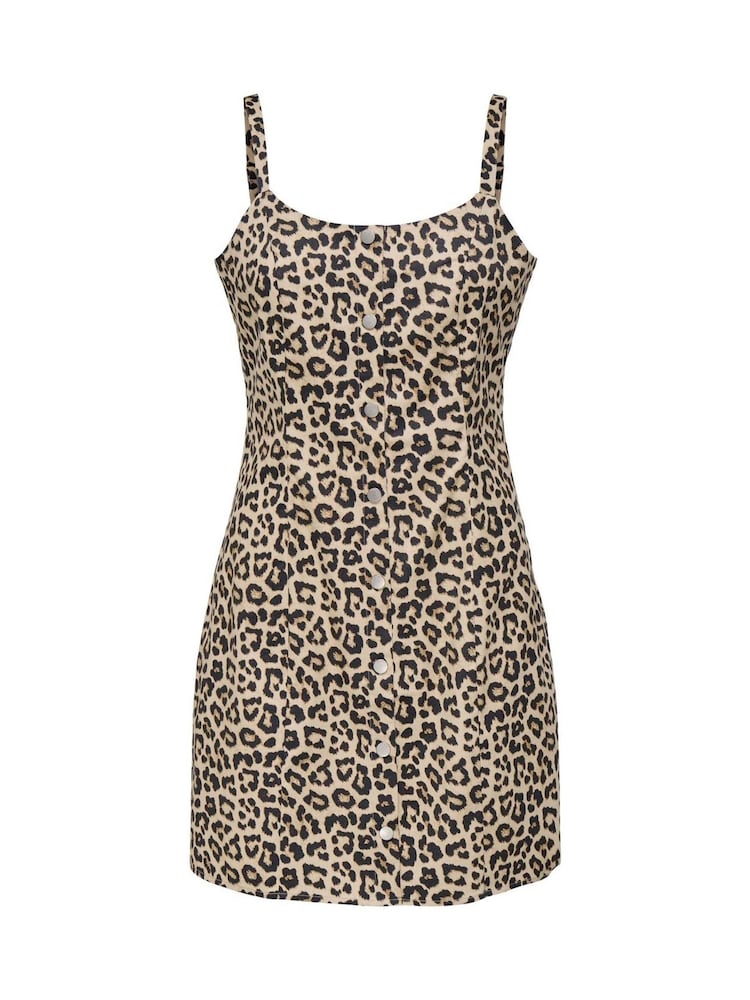ONLY Animal Leopard Print Button Through Strap Dress - Image 1 of 2