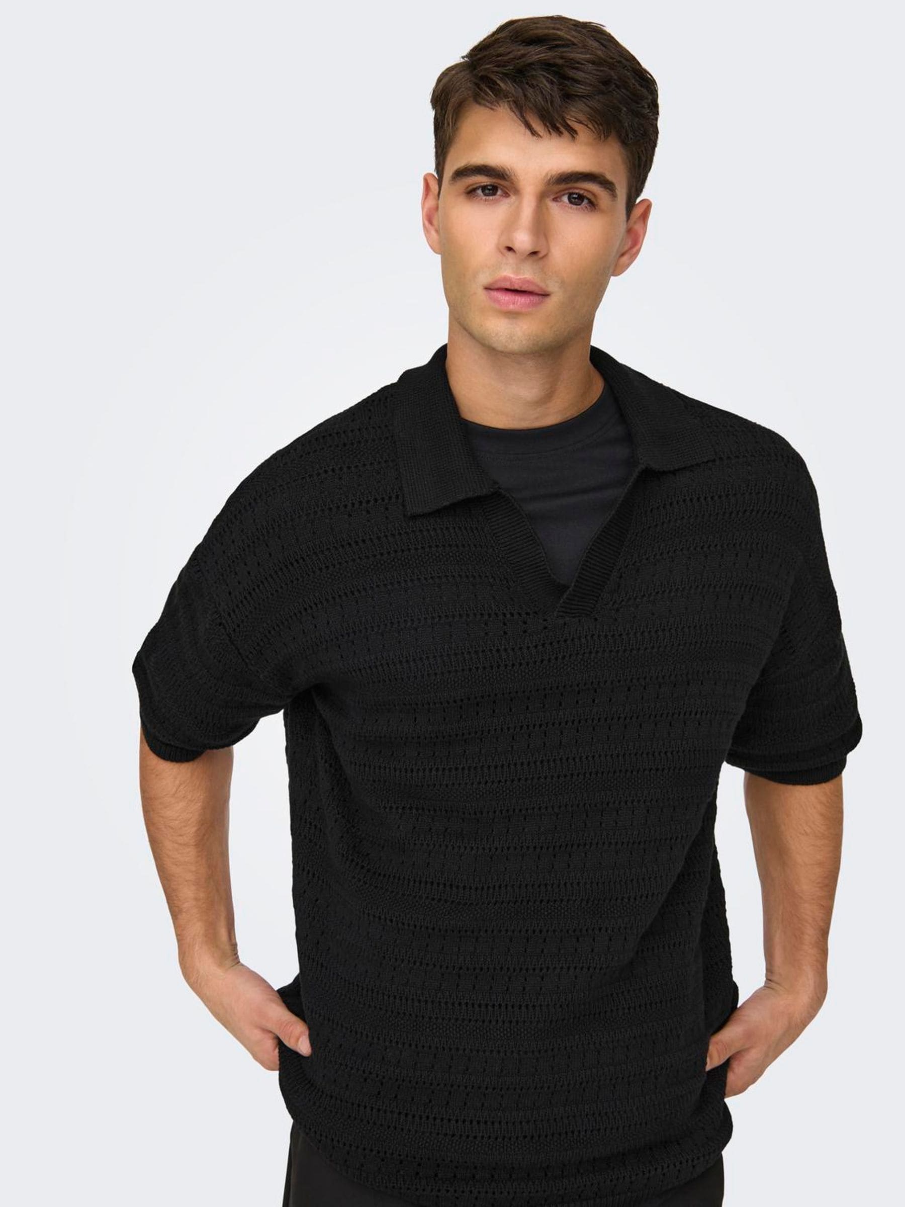 Buy Only & Sons Black Crochet Knit Polo Shirt from Next USA