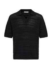 Only & Sons Black Crochet Knit Polo Shirt - Image 5 of 6