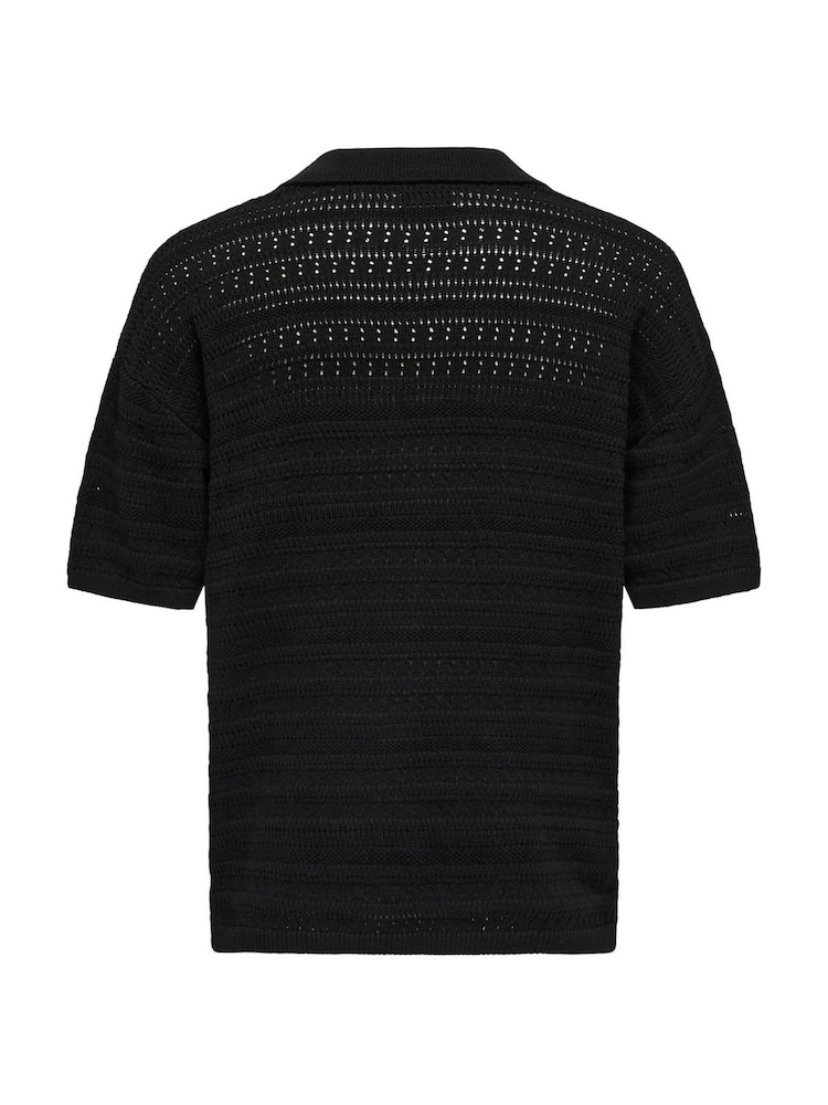 Only & Sons Black Crochet Knit Polo Shirt - Image 6 of 6