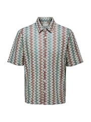 Only & Sons Grey Short Sleeve Patterned Resort 100% Cotton Shirt - Image 1 of 2