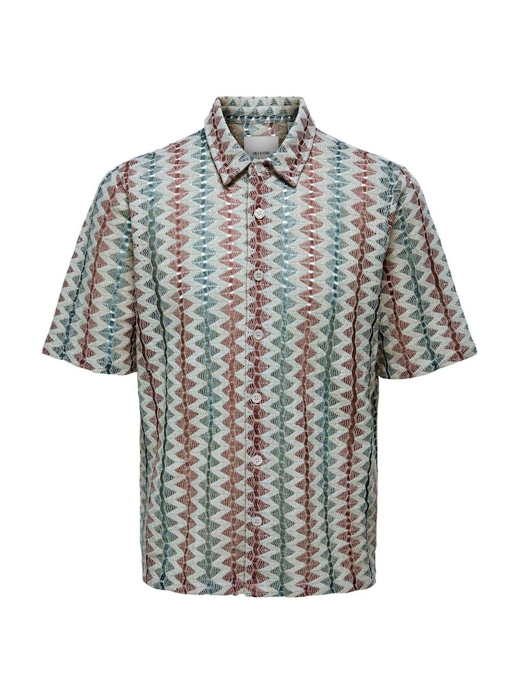 Only & Sons Grey Short Sleeve Patterned Resort 100% Cotton Shirt - Image 1 of 2