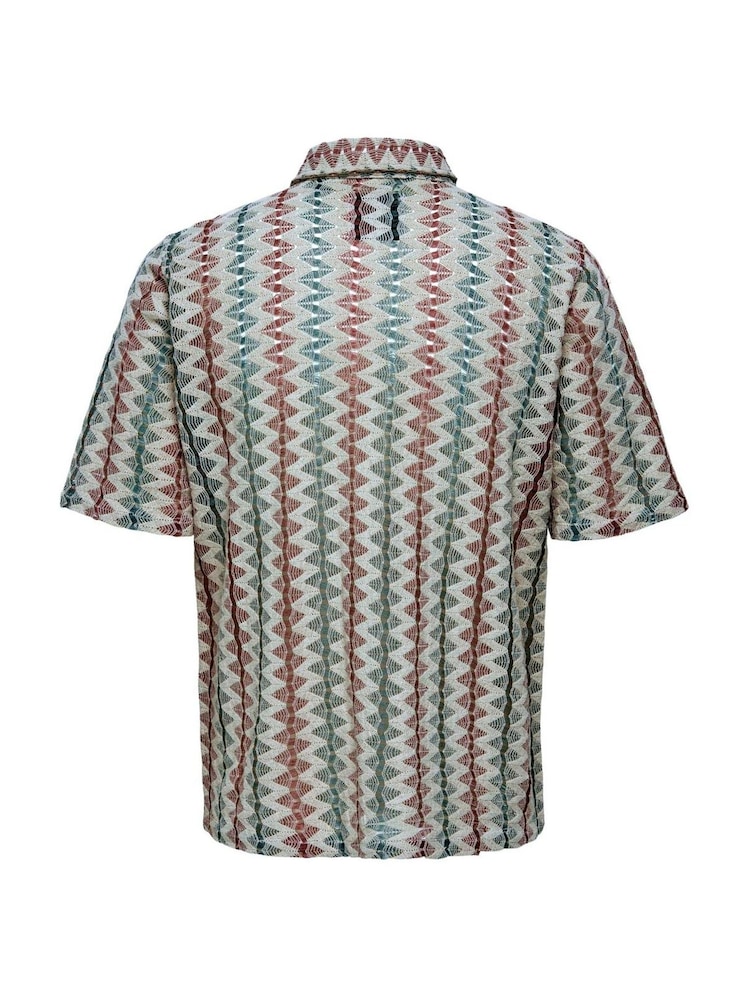 Only & Sons Grey Short Sleeve Patterned Resort 100% Cotton Shirt - Image 2 of 2