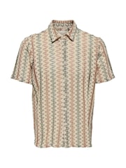 Only & Sons Grey Short Sleeve Patterned Resort 100% Cotton Shirt - Image 4 of 5