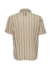 Only & Sons Grey Short Sleeve Patterned Resort 100% Cotton Shirt - Image 5 of 5