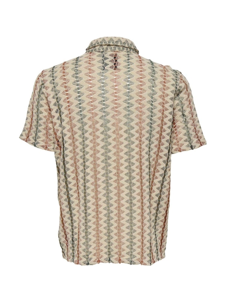 Only & Sons Grey Short Sleeve Patterned Resort 100% Cotton Shirt - Image 5 of 5