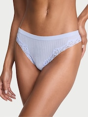 Victoria's Secret Soft Iris Blue Thong Rib Lace Trim Knickers - Image 1 of 2