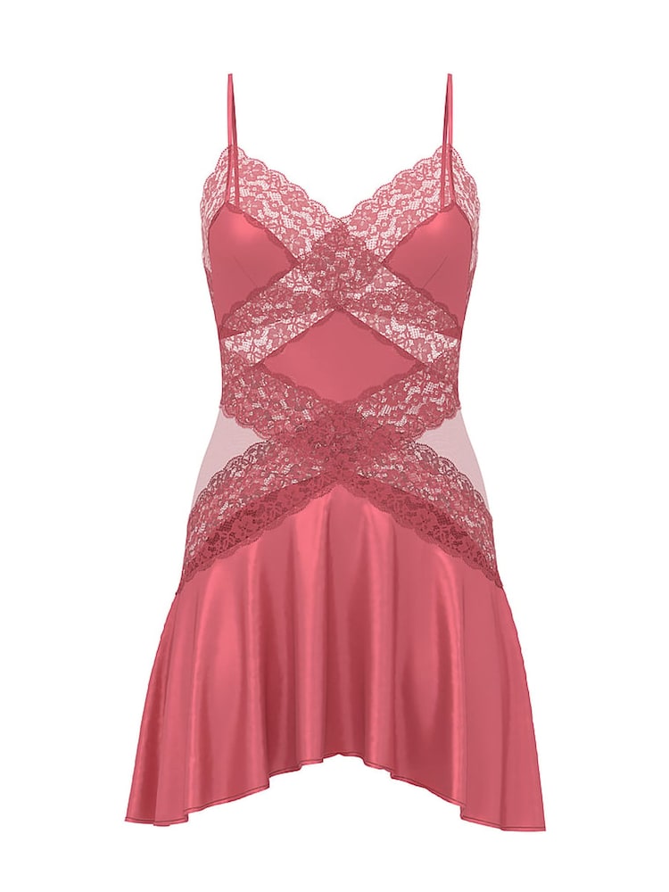 Victoria's Secret Seductive Rose Pink Lace & Satin Slip Dress - Image 1 of 1 Victoria's Secret Seductive Rose Pink Lace & Satin Slip Dress - Image 1 of 1