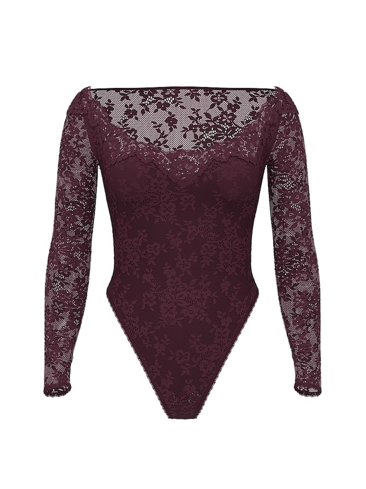 Victoria's Secret Winter Wine Red Long Sleeve Lace Bodysuit - Image 5 of 5