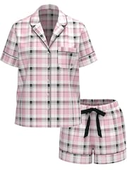 Victoria's Secret Coconut White/Black/Gold/Pink Plaid Flannel Short Pyjamas Set - Image 3 of 3