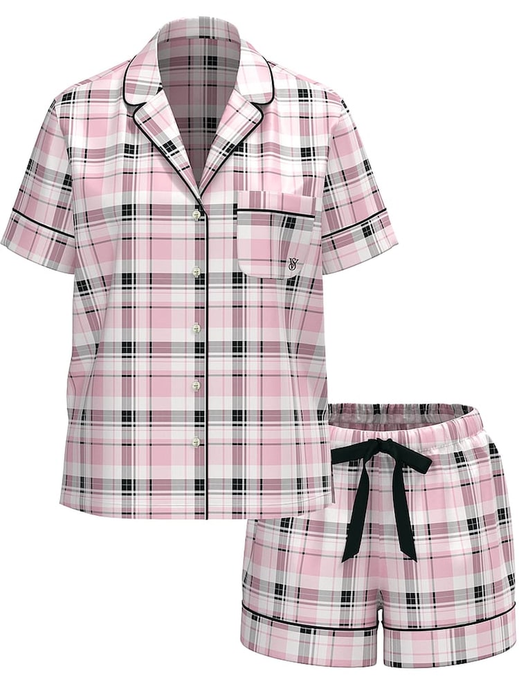 Victoria's Secret Coconut White/Black/Gold/Pink Plaid Flannel Short Pyjamas Set - Image 3 of 3 Victoria's Secret Coconut White/Black/Gold/Pink Plaid Flannel Short Pyjamas Set - Image 3 of 3