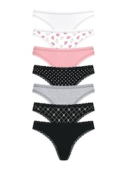 Victoria's Secret White/Pink/Black/Grey Thong 7 Pack Lace Trim Knickers - Image 1 of 2