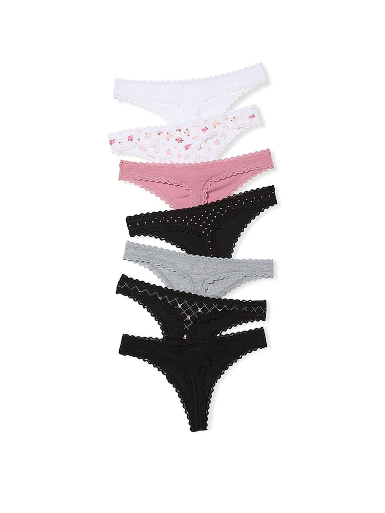 Victoria's Secret White/Pink/Black/Grey Thong 7 Pack Lace Trim Knickers - Image 2 of 2 Victoria's Secret White/Pink/Black/Grey Thong 7 Pack Lace Trim Knickers - Image 2 of 2