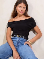 Lipsy Black Slinky Ruched Draped Top - Image 1 of 4