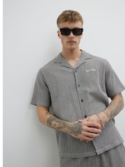 River Island Grey Regular Fit Plisse Embroidered Shirt - Image 1 of 4