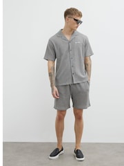 River Island Grey Regular Fit Plisse Embroidered Shirt - Image 2 of 4