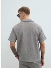 River Island Grey Regular Fit Plisse Embroidered Shirt - Image 3 of 4
