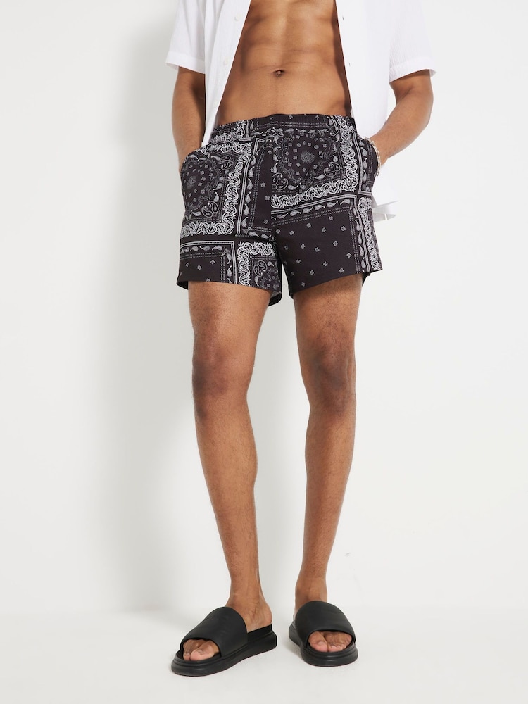 River Island Black Printed Bandana Swim Shorts - Image 1 of 6