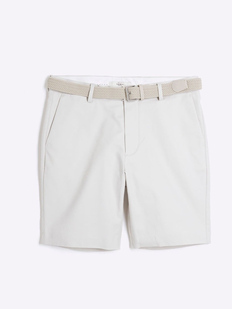 River Island Beige Slim Fit Belted Stretch Chino Shorts - Image 5 of 6