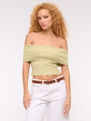 Abercrombie & Fitch Green Off The Shoulder Foldover Top - Image 2 of 6