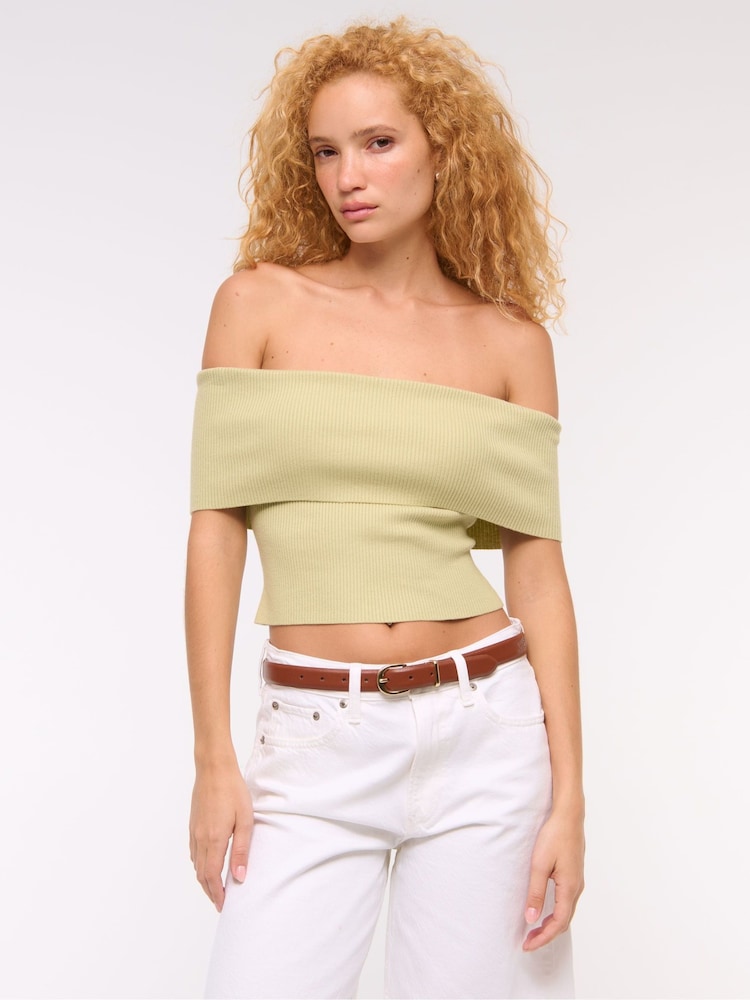 Abercrombie & Fitch Green Off The Shoulder Foldover Top - Image 2 of 6