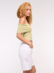Abercrombie & Fitch Green Off The Shoulder Foldover Top - Image 4 of 6
