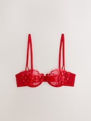 紅色 - A-E Premium Swiss Heart Embroidery Balcony Bra - 圖片 6，共 8