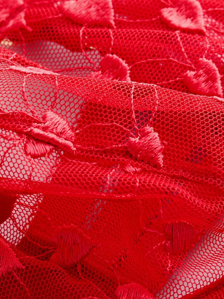 紅色 - A-E Premium Swiss Heart Embroidery Balcony Bra - 圖片 8，共 8