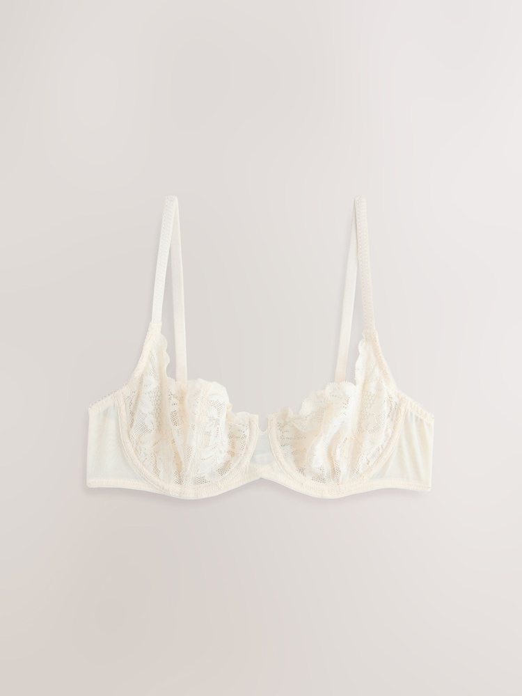 Cream/Lilac/Green Non Pad Balcony Lace Bras 3 Pack - Image 2 of 6 Cream/Lilac/Green Non Pad Balcony Lace Bras 3 Pack - Image 2 of 6