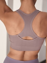 Lilac Purple Seamless Zip Front Medium Impact Sports Bra - Image 5 of 5